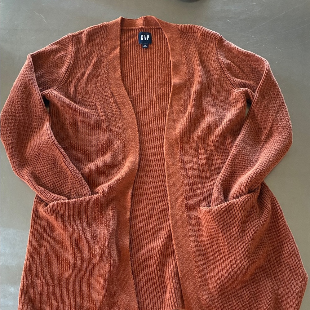 GAP Warm Brown Knit Sweater Gap Women's M Long Sleeve Waist Coat Classic Style - Picture 7 of 16